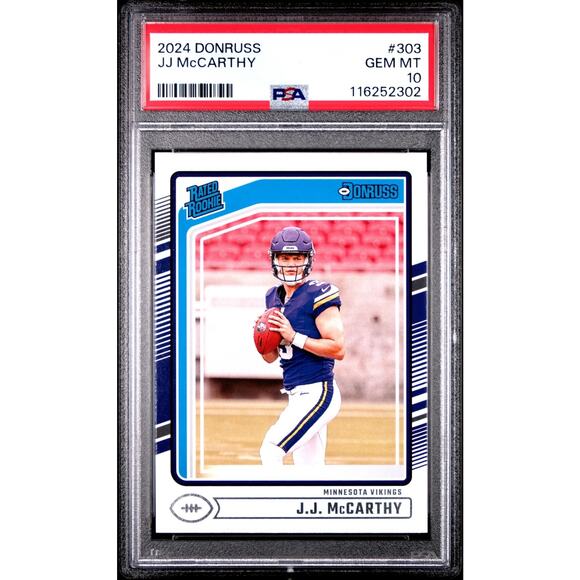 2024 Panini Donruss Rated Rookie J.J. McCarthy #303 (RC) PSA 10 GEM MINT VIKINGS - Picture 2 of 3